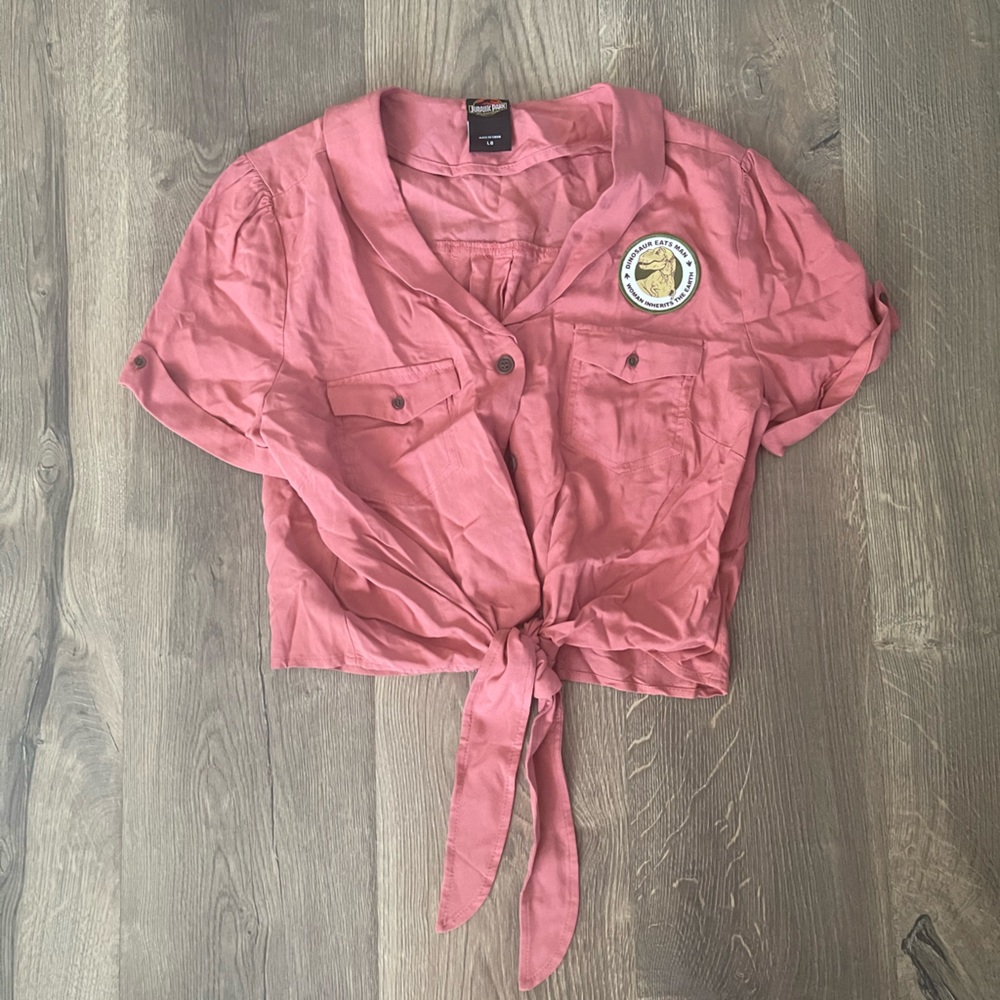 Jurassic Park collared crop top shirt